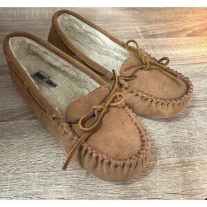 Minnetonka Moccasins‎ Womens Size 8 Brown Leather Faux Fur Lining Comfort Shoes